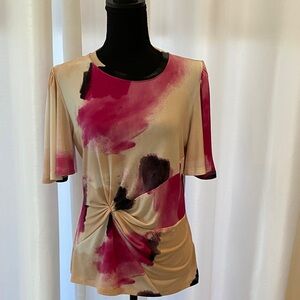 DKNY Women's Short Sleeve Top in Pink and Black Abstract